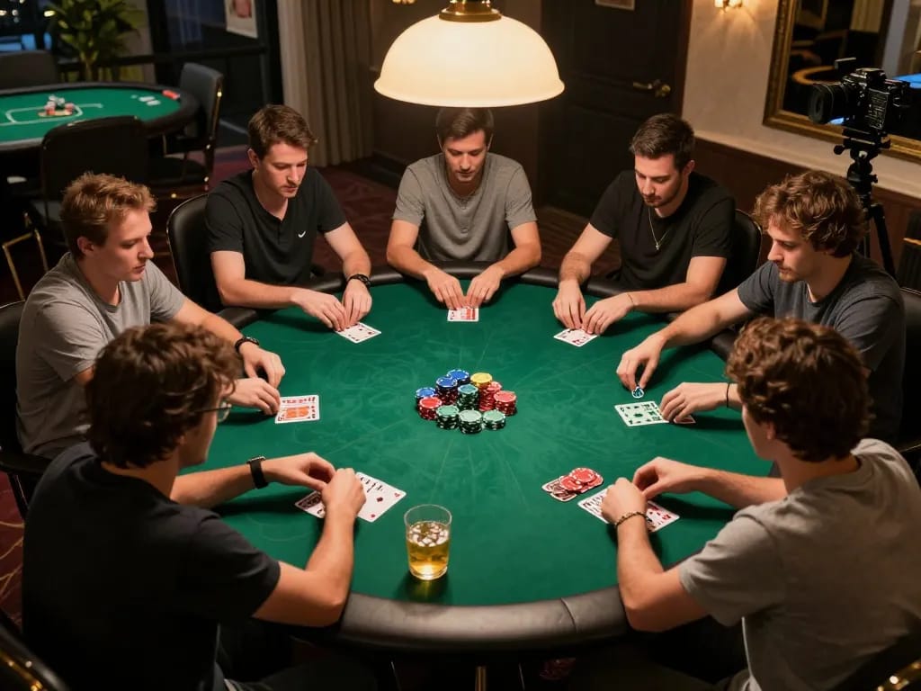 Players enjoying an engaging poker game at home, showcasing FIVE88 competition and excitement.