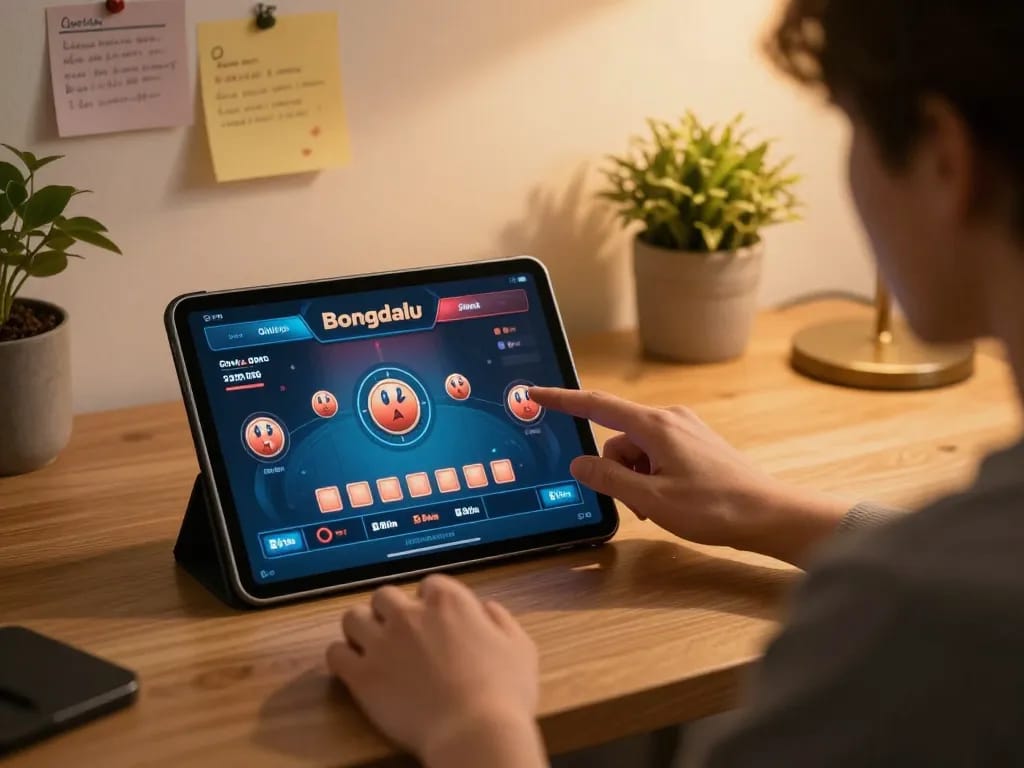 Person placing bets on Bongdalu in a cozy home gaming setup with tablet and notes.