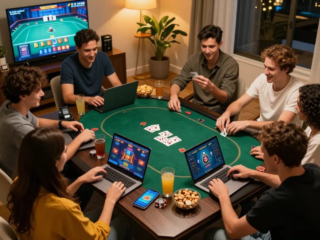Join friends for an exciting online poker night with Kèo Nhà Cái apps on display