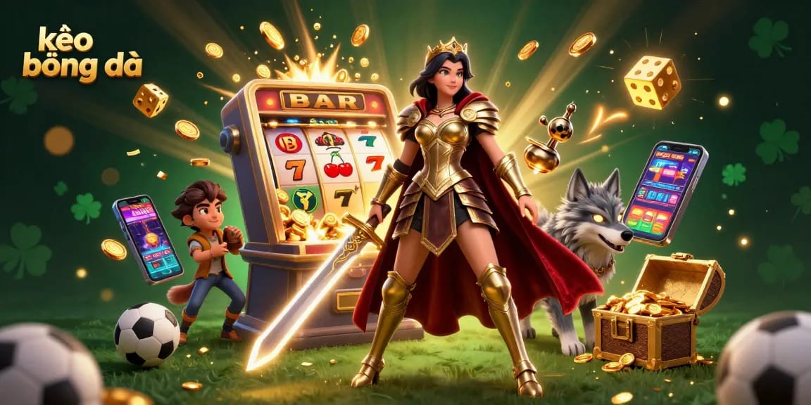 Experience kèo bóng đá with thrilling sports betting elements in a vibrant 3D illustration.