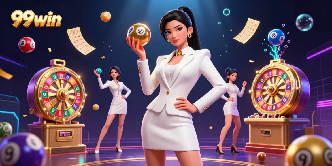 Experience thrilling gaming with stunning 99win visuals featuring a confident woman holding a golden roulette ball.