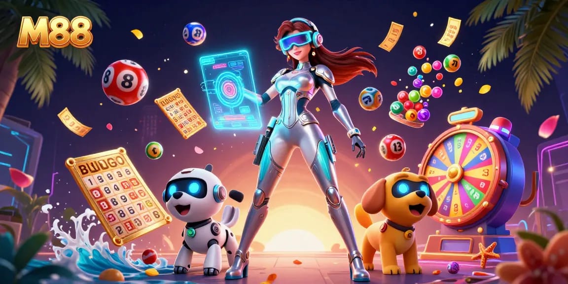 Experience the excitement at M88 with colorful lottery balls and engaging casino visuals.