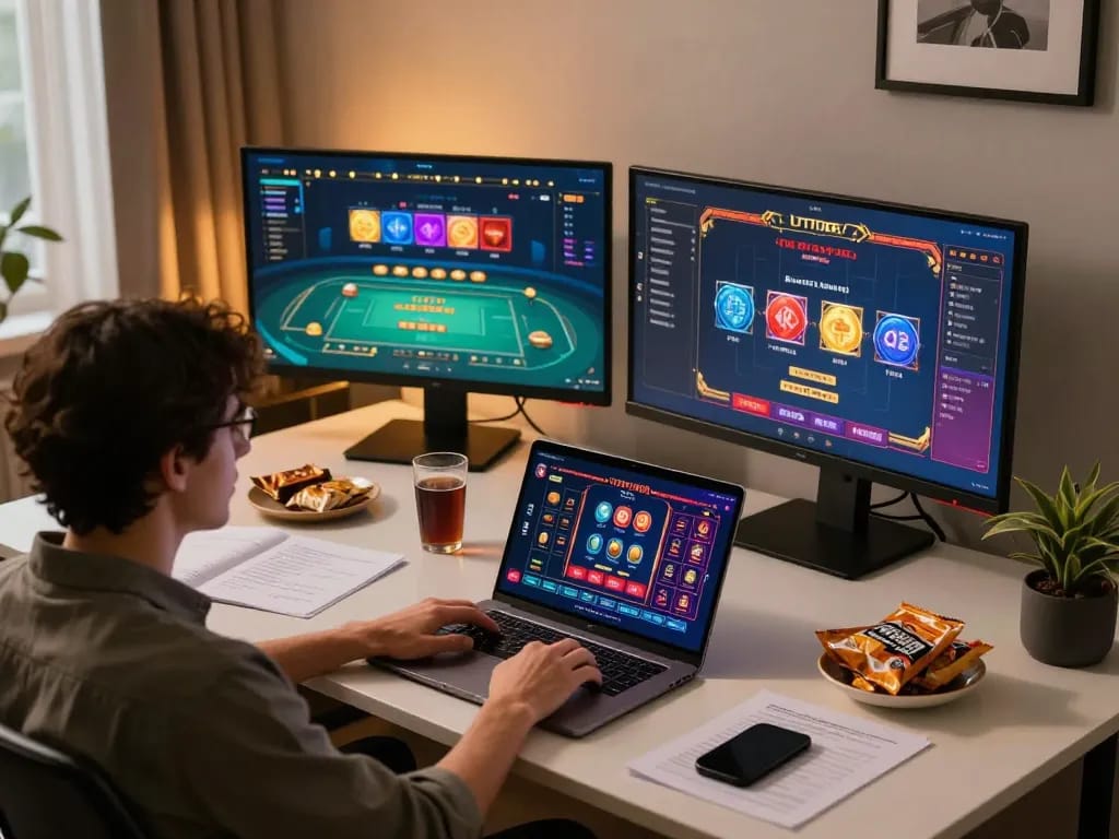 Engaging in exciting gameplay on UU88 while savoring snacks in a cozy home office.