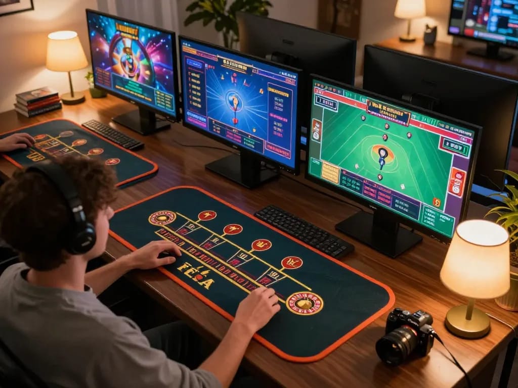 79KING gameplay displayed on multiple screens, capturing excitement in a home gaming setup.