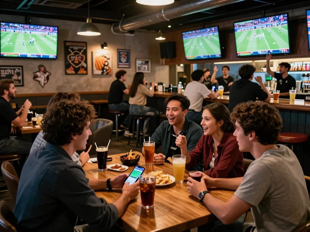 Watch thrilling sports events while engaging with sbobet betting app in a lively sports bar.
