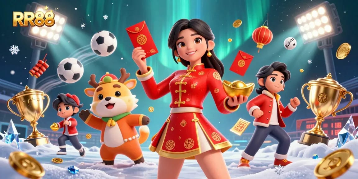 Experience exciting wins at RR88 with vibrant Asian New Year celebration elements in a dynamic casino scene.