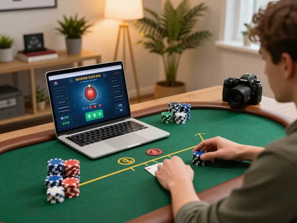 Good88 user enthusiastically playing poker online, showcasing interactive gaming experience