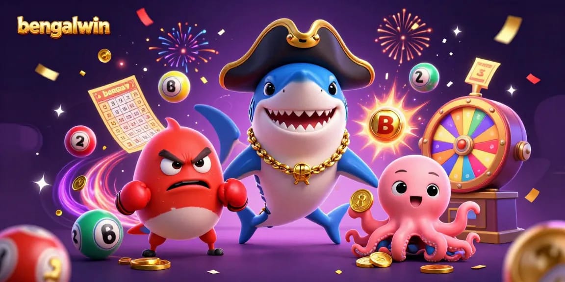 Bengalwin offers a thrilling gaming experience with vibrant characters celebrating wins surrounded by dynamic casino elements.