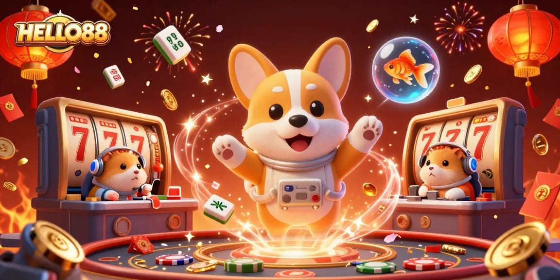 Experience thrilling slots with HELLO88 in a vibrant space casino scene featuring unique characters and elements.