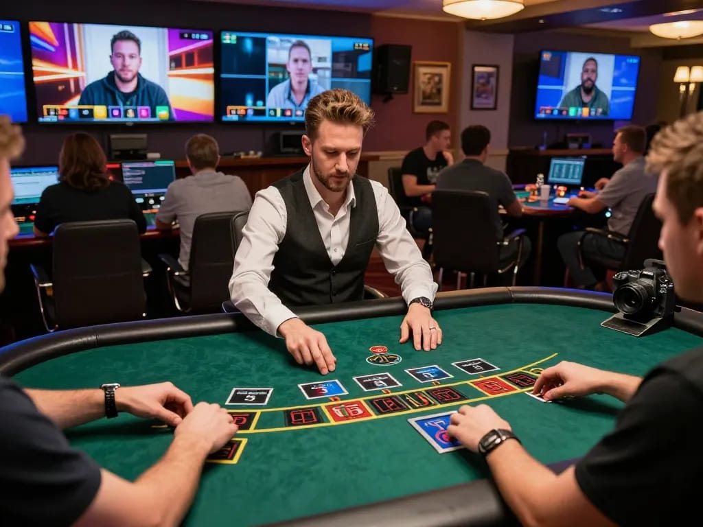 Players engaging in TA88 live dealer blackjack at home, showcasing thrilling online gambling atmosphere.