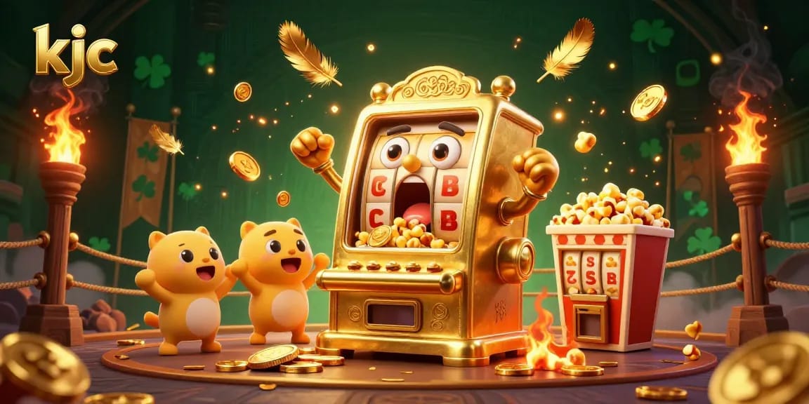 Engage with the exciting world of gambling at kjc with a dynamic jackpot-winning slot machine illustration.