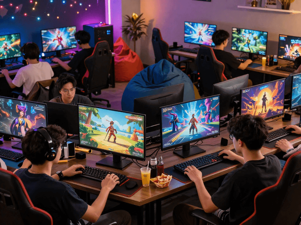 Engaging players enjoying online porn games in a vibrant gaming setup.