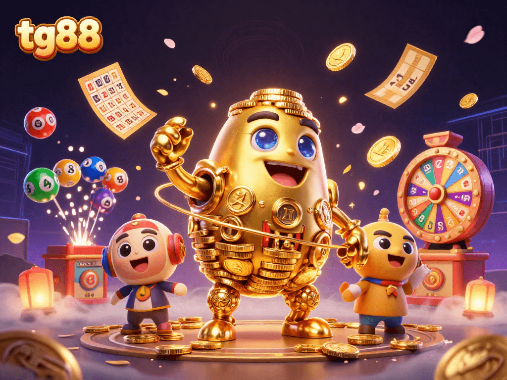 Experience excitement with tg88 as a golden golem surrounded by vibrant lottery elements!