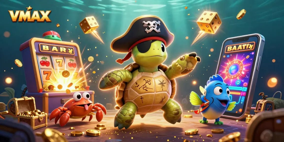 Experience the exciting VMAX online casino adventure with colorful games and characters.