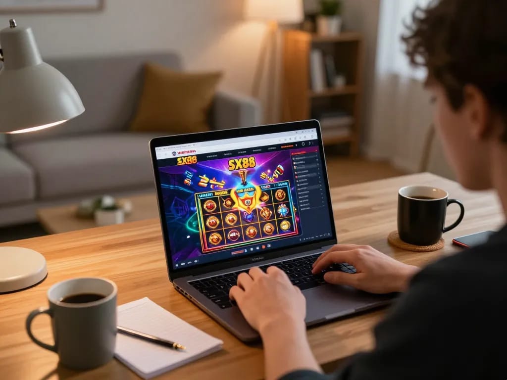 SX88 casino online gaming setup with engaging slot game display and cozy atmosphere