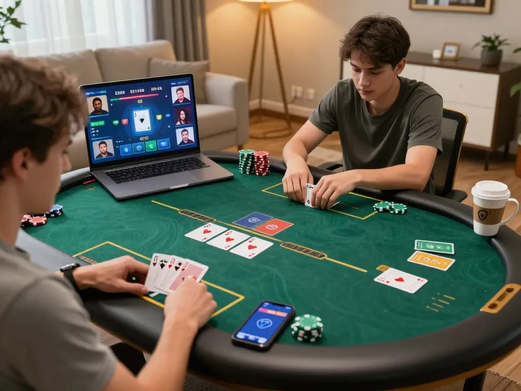 SC88 engaging online poker gameplay with colorful interface and focused player action in a cozy setting.
