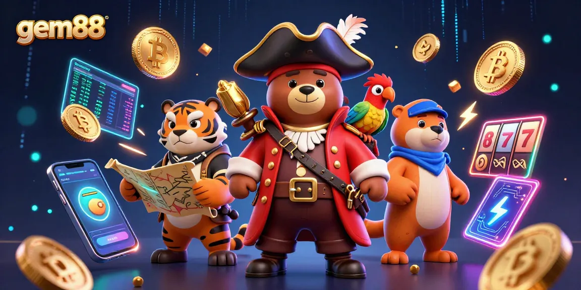 Experience thrilling gameplay with gem88's dynamic 3D illustration of casino adventure featuring iconic characters and epic wins.