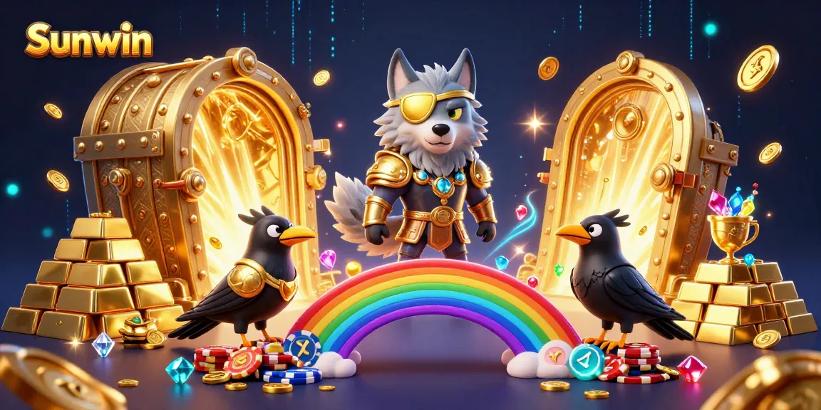 Experience thrilling gaming with Sunwin, featuring Norse deities amidst dazzling casino treasures.