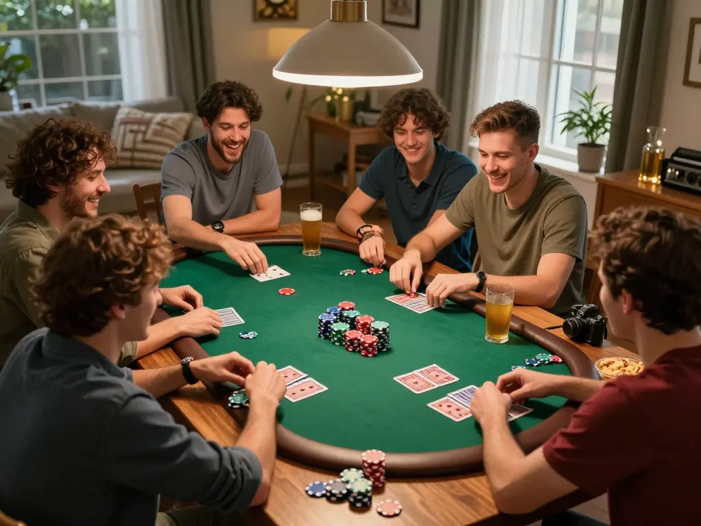 Engaging poker game with friends at home showcasing dash88's social gaming experience.