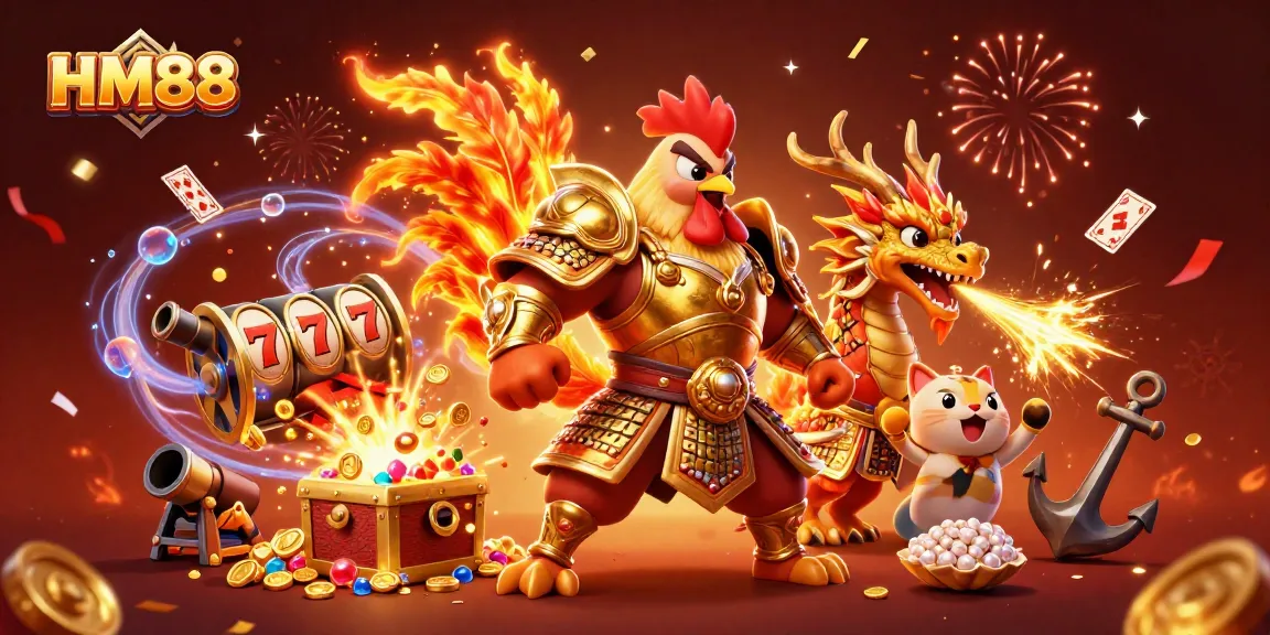 Experience the excitement of HM88 with dynamic characters and lively casino elements.