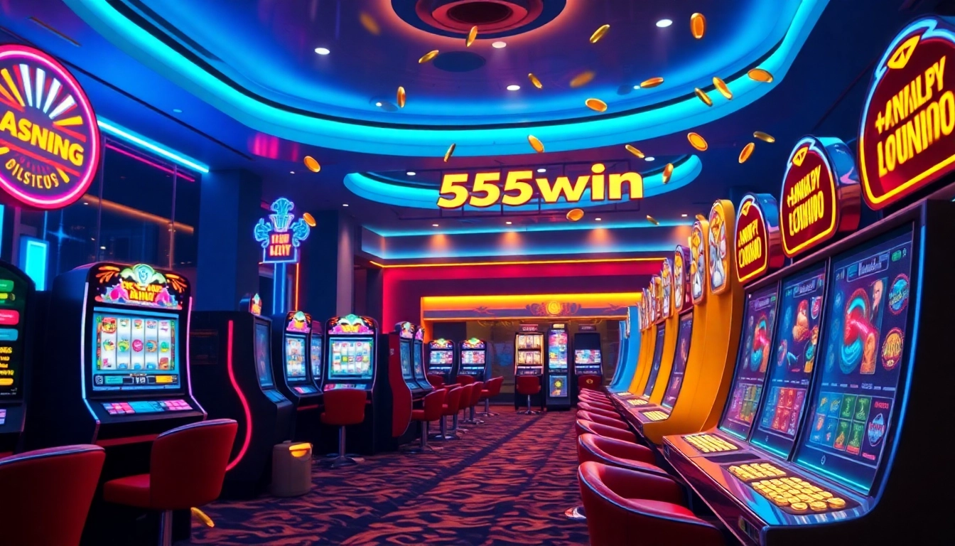 Experience the thrill of 555win online gaming with vibrant slots and interactive displays.
