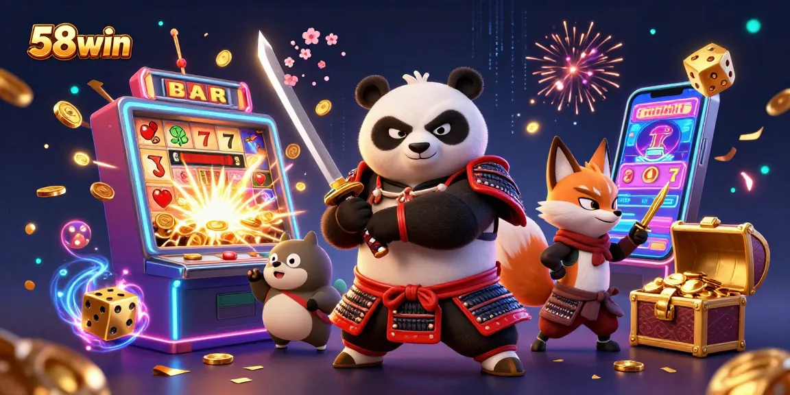 Experience the excitement of 58win with vibrant 3D heroes amidst a jackpot frenzy in this dynamic casino scene.