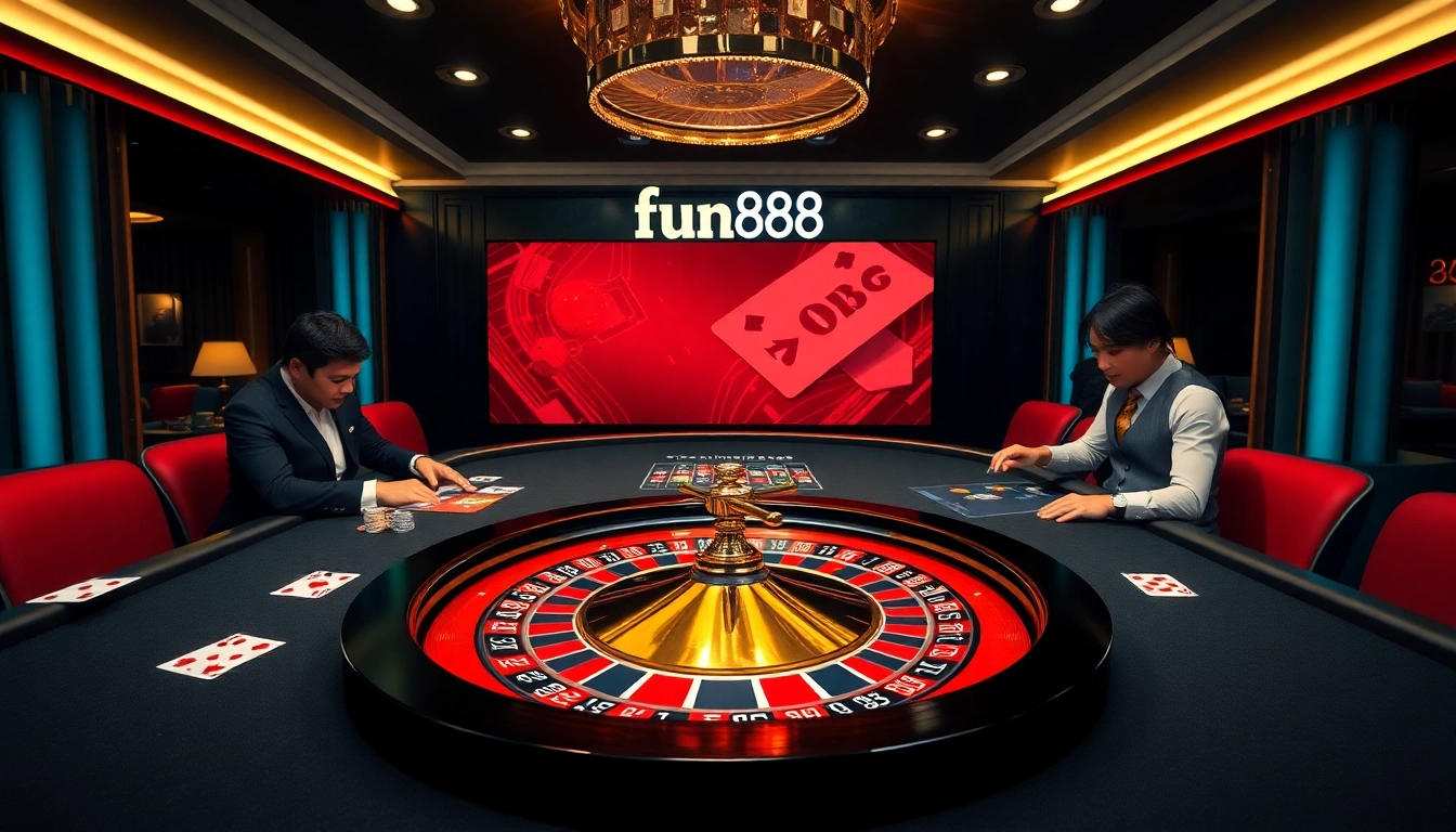 Experience the excitement of fun88 at a luxurious casino table with vibrant chips and cards.