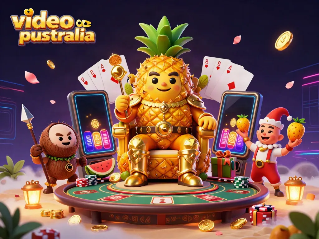 Play video poker australia in an exciting 3D scene with vibrant casino elements.