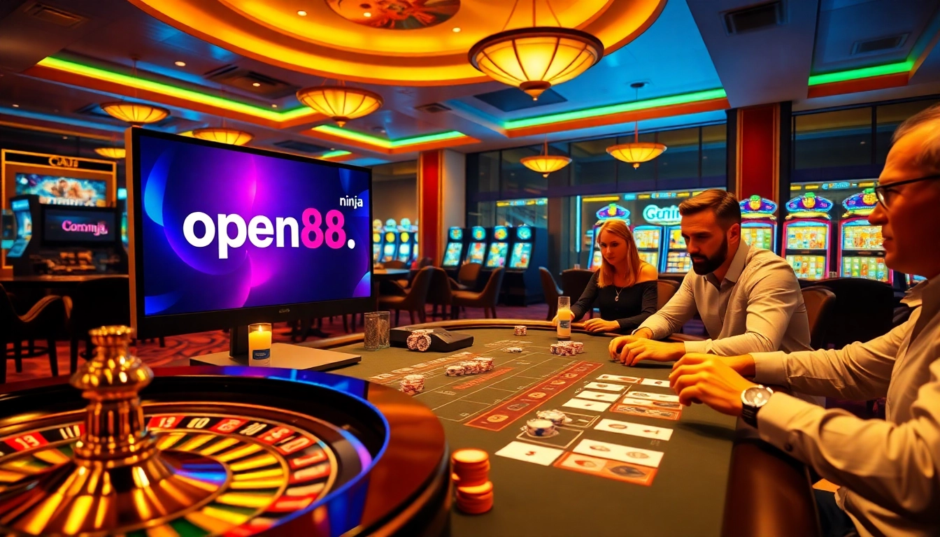 Experience the excitement of open88.ninja at an online casino with vibrant games and poker chips.