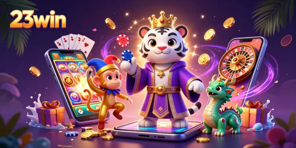 Experience thrilling gaming at 23win with vibrant characters and dynamic casino elements.