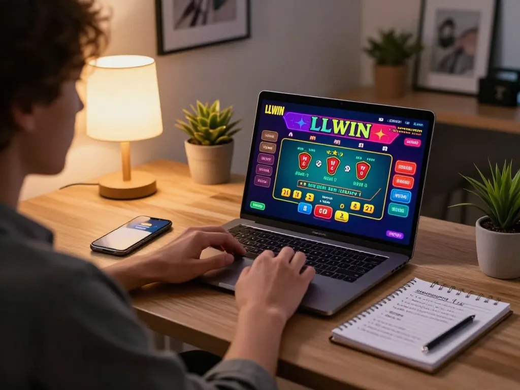 Engaging in LLWIN online casino gaming at home, showcasing live dealer blackjack.