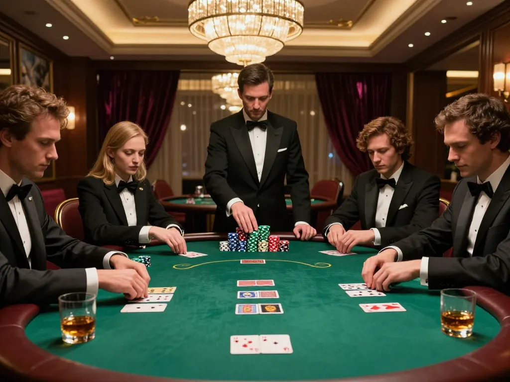 Intense poker game at a luxury casino with players engaged and chips stacked, featuring hytw3339.