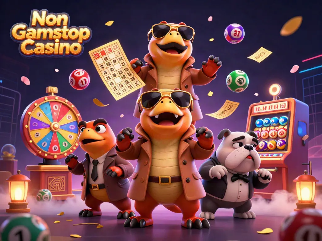 Three raptors in a trench coat are humorously trying to enter a Non Gamstop Casino VIP lounge.