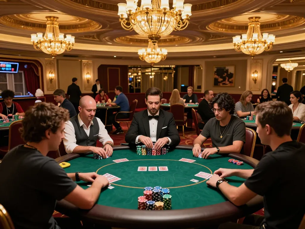 Players engage in a thrilling poker game at an upscale casino, highlighting strategies for debet management.