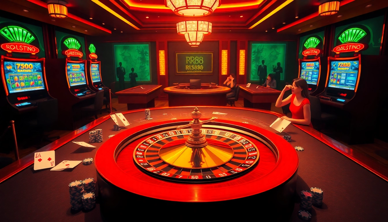 Players engaging in high-stakes gameplay at RR88 online casino's roulette table, showcasing excitement and luxury.