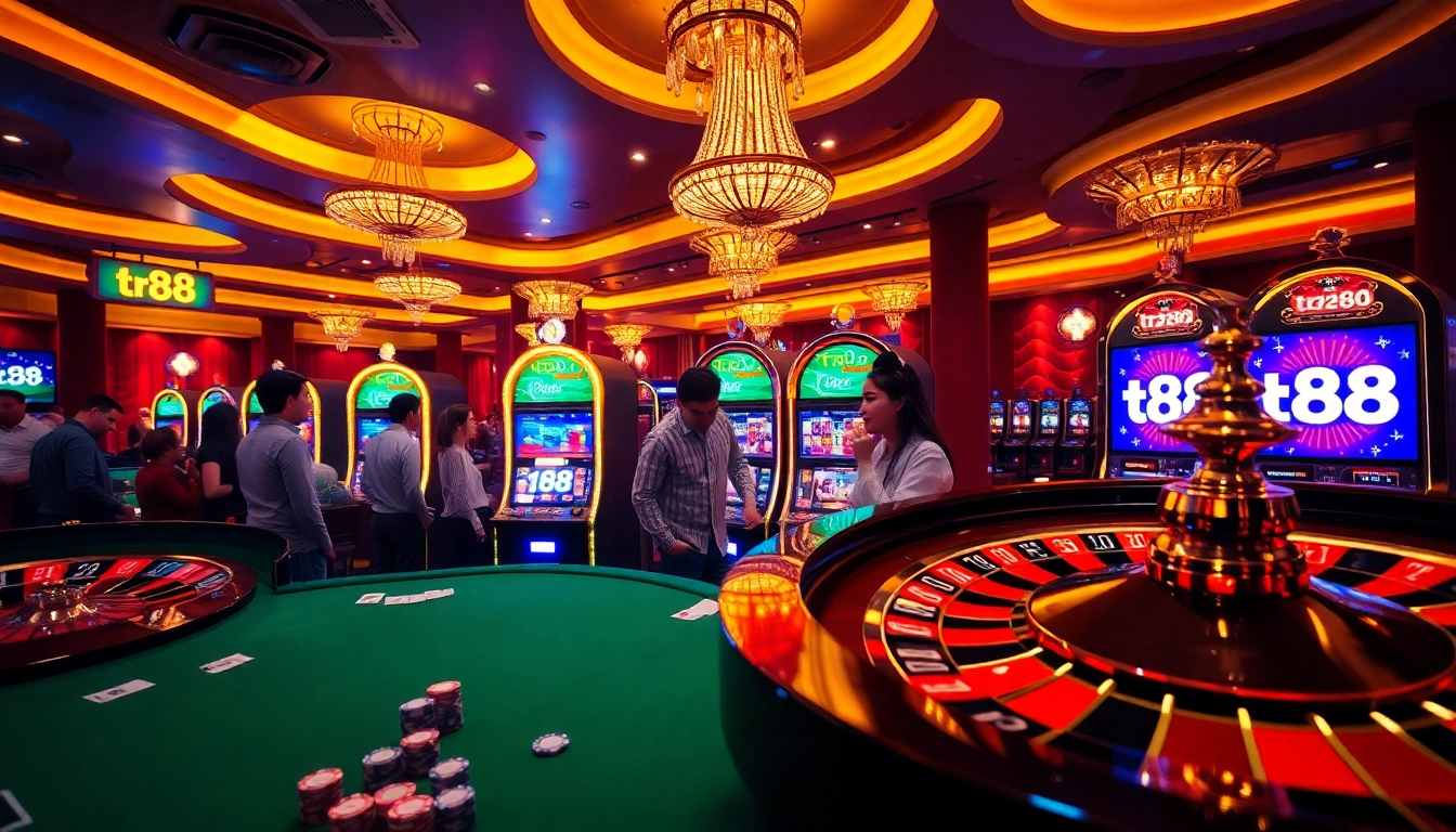 Players engaging in thrilling games at the tr88 casino, showcasing excitement and luxury.