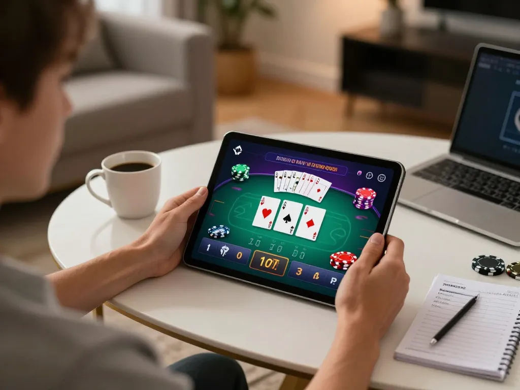 Engaging online casino gameplay on 69vn tablet with poker interface card action.