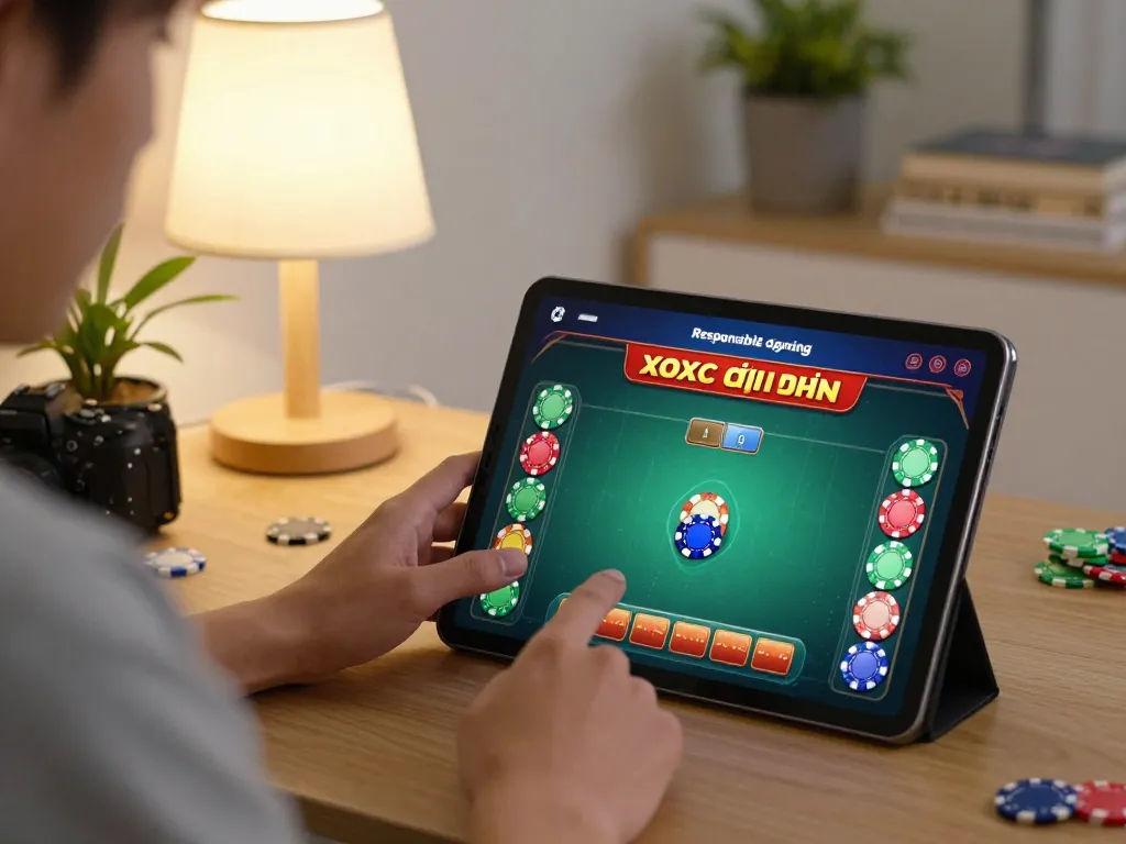 xóc đĩa player engaging in online gaming with strategic betting notes in a cozy environment