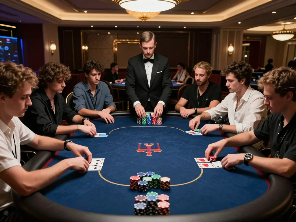 GK88 poker players strategizing during a high-stakes game in a luxurious casino atmosphere