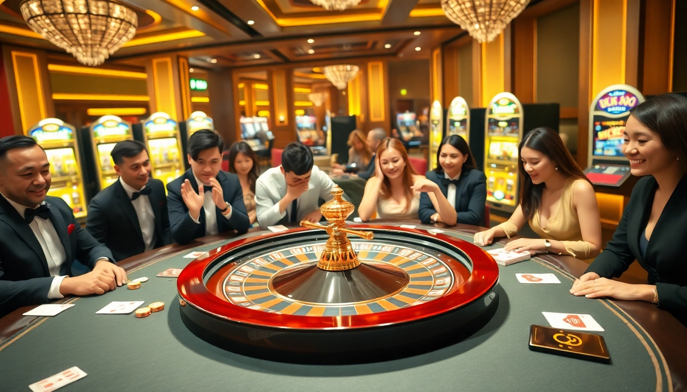 U888 gaming table with players placing bets in a luxurious casino environment.