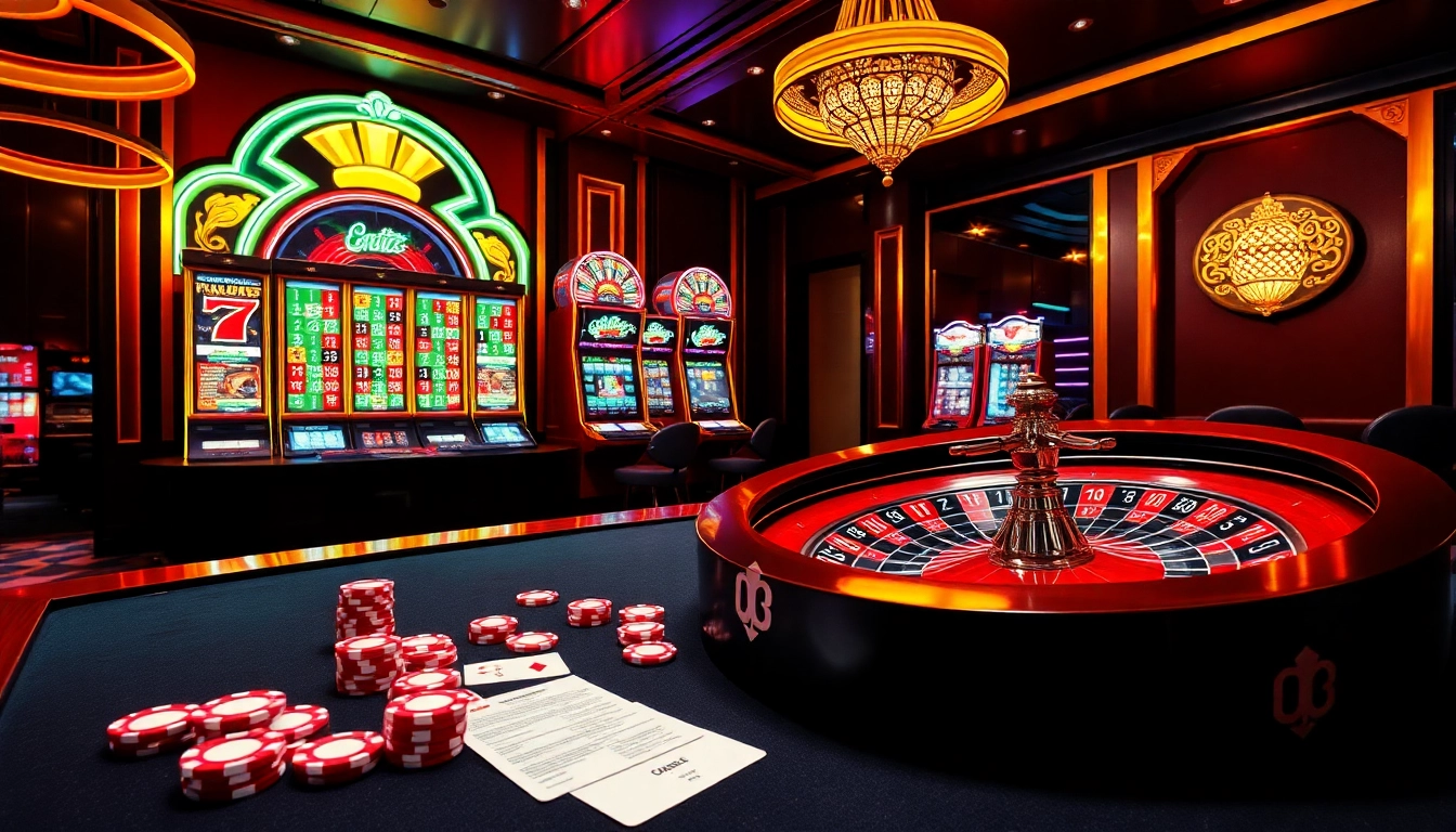 Experience thrilling gaming at OK8386 with vibrant casino tables and slot machines.