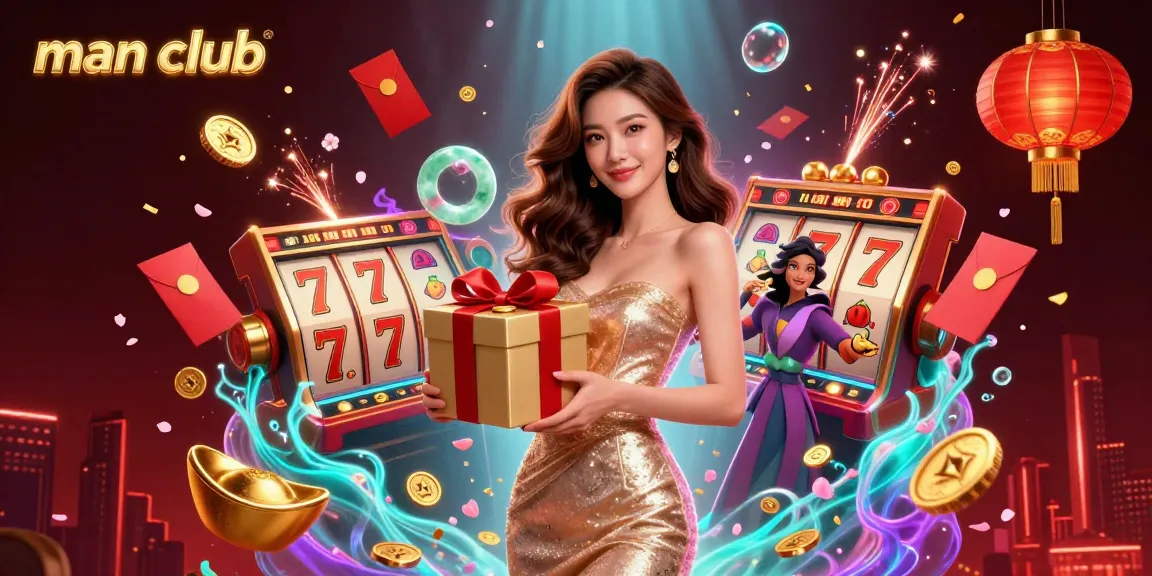 Experience thrilling jackpots at man club with vibrant slot reels and festive Lunar New Year elements.