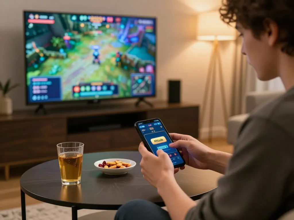 Betting on Hitclub through a mobile device in a cozy home setting for an engaging gaming experience.
