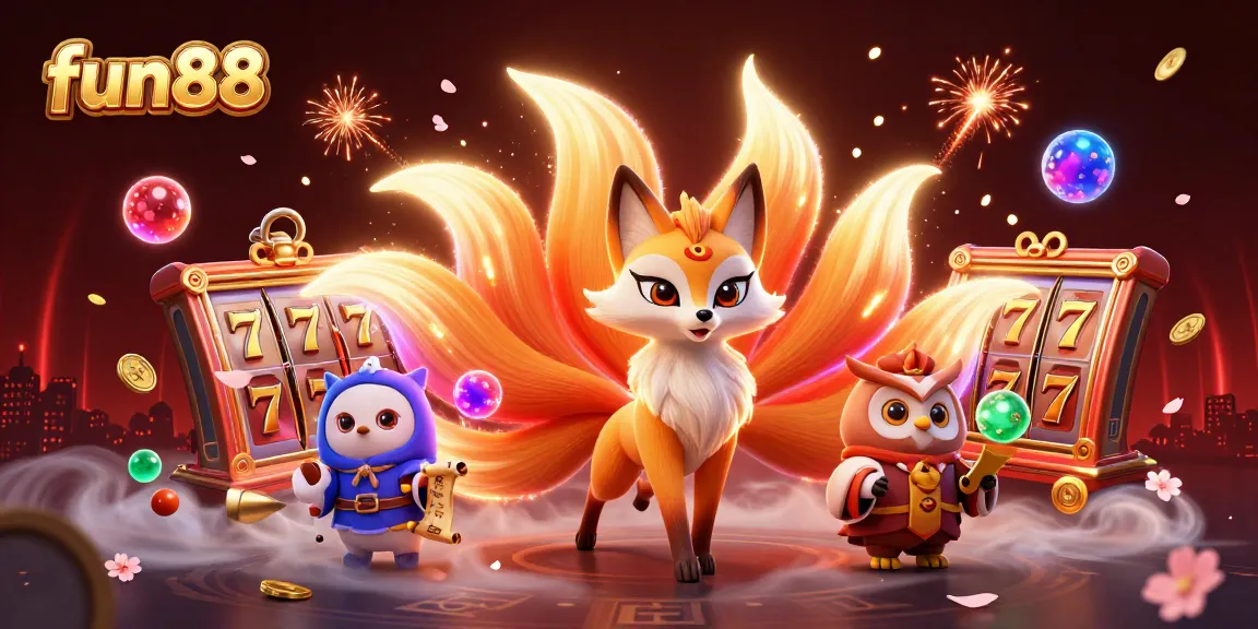 Play exciting slots and experience fun88's vibrant casino with a nine-tailed fox and a wise owl.