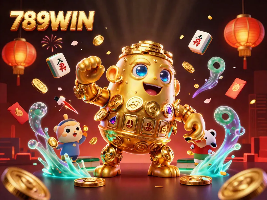 Play at 789WIN with enticing golden golem, dynamic game elements, and festive casino atmosphere.