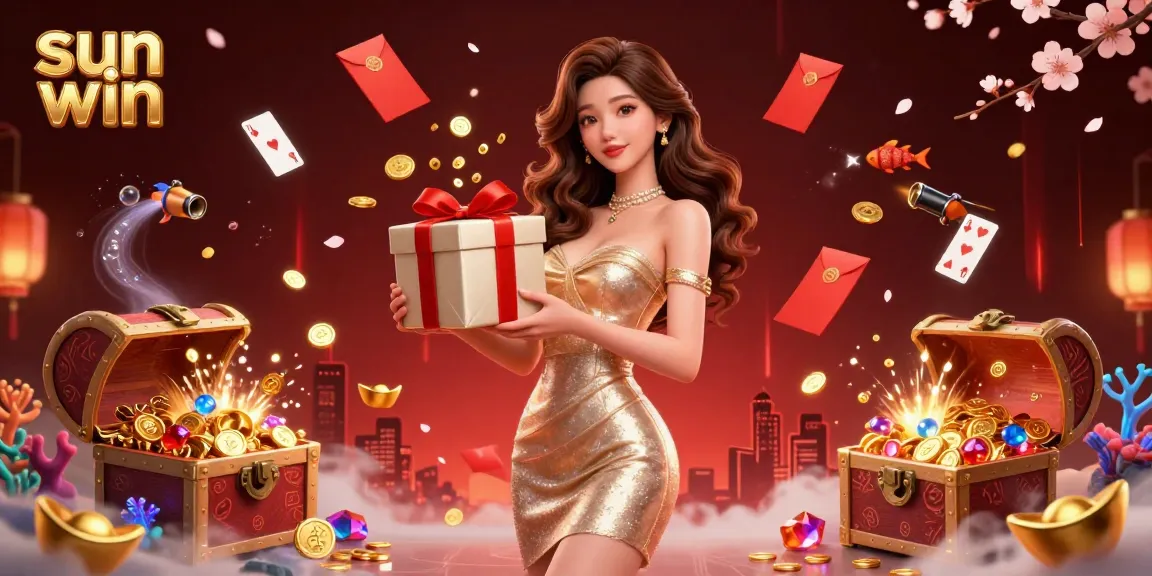 Engage with sun win's exciting casino experience filled with shimmering coins, festive decorations, and vibrant gameplay.