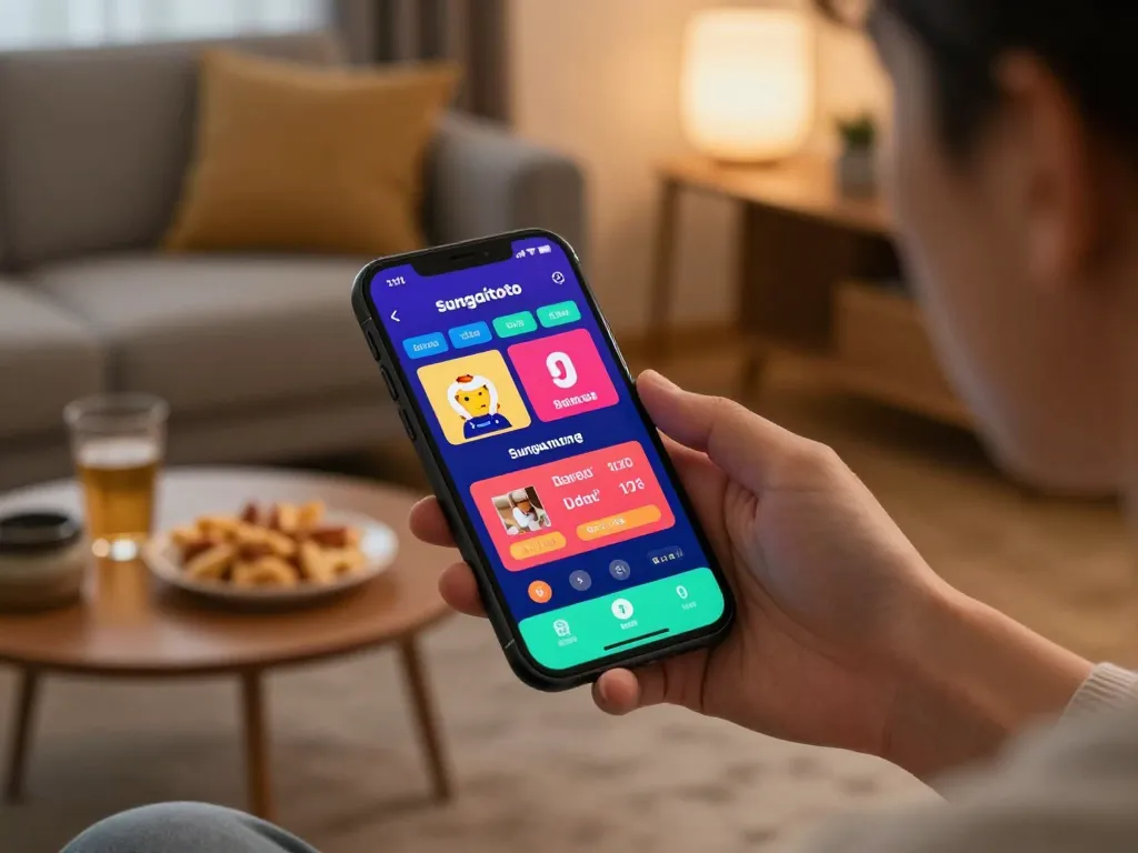 Engaging with the sungaitoto app for live betting in a cozy home setting.
