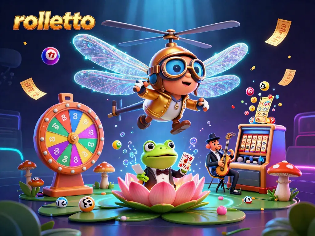 Experience the excitement at rolletto with a vibrant lottery theme featuring dynamic elements and characters.