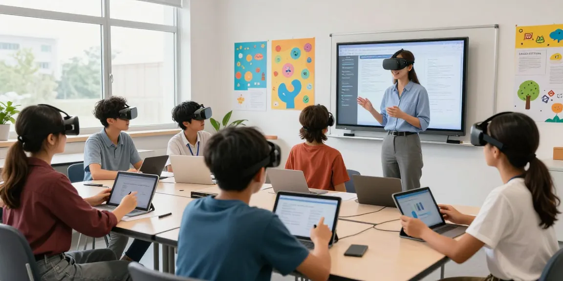 Students exploring educational technology tools like 123b in a modern classroom.