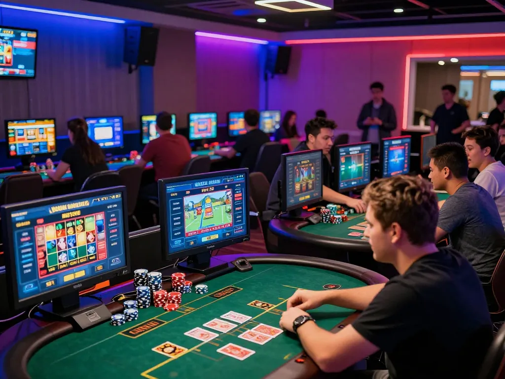 Players enjoying nk 88 online gambling experience in vibrant gaming room